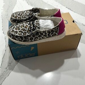 Hey Dude Leopard Print Kids Shoes with Pink Accent